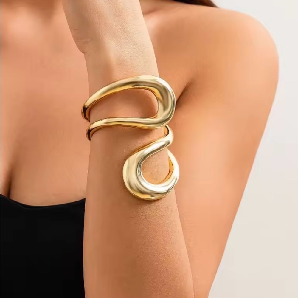 Bypass Hinged Bracelet Wrap Gold Liquid Molten Metal F08